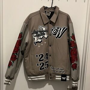 Men's Varsity Jacket with Rose Embroidery Size L